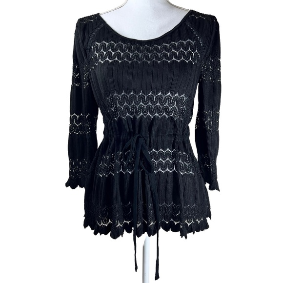 Free People Black Lace Open Back Long Sleeve Top Medium - Picture 1 of 8